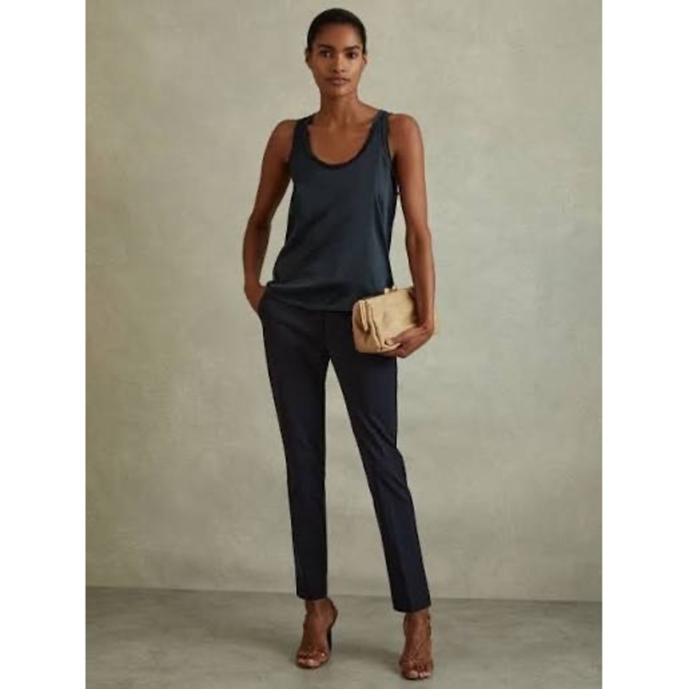 REISS Joanne Slim Fit Trousers Navy Blue Dress Pants Career Office Womens 12